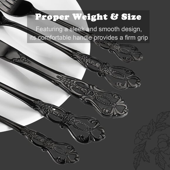 🆕 Gorgeous Retro Royal Black Stainless Steel 20 Pieces Flatware Set Anti-Rust - Picture 3 of 7